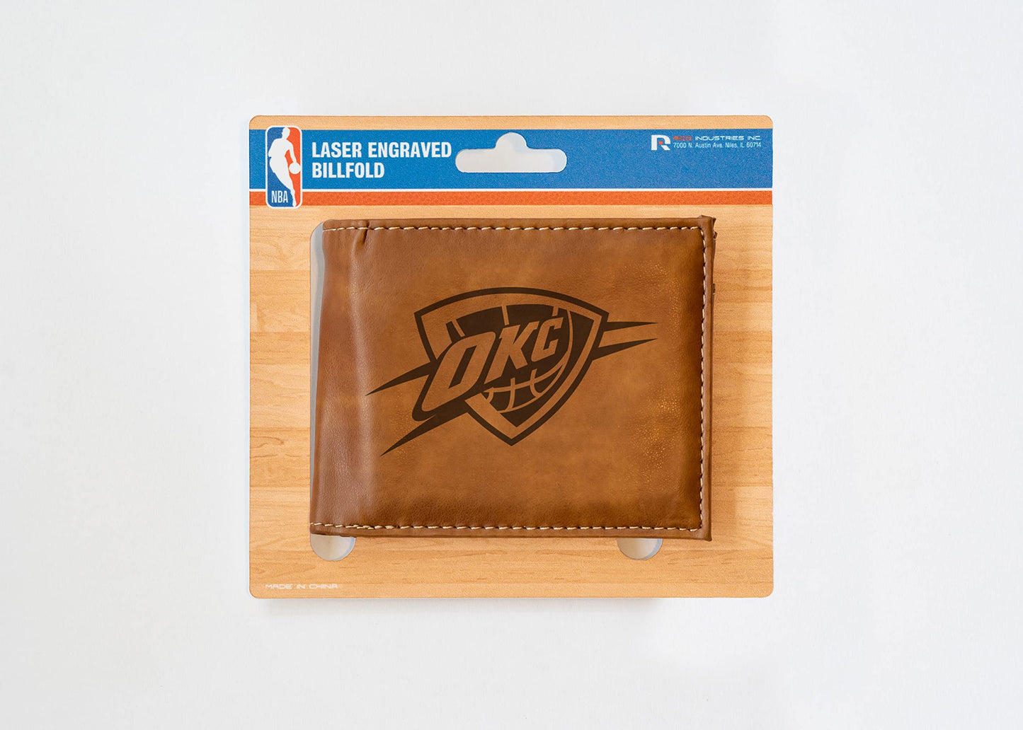 Oklahoma City OKC NBA Thunder Laser Engraved Brown Billfold Wallet