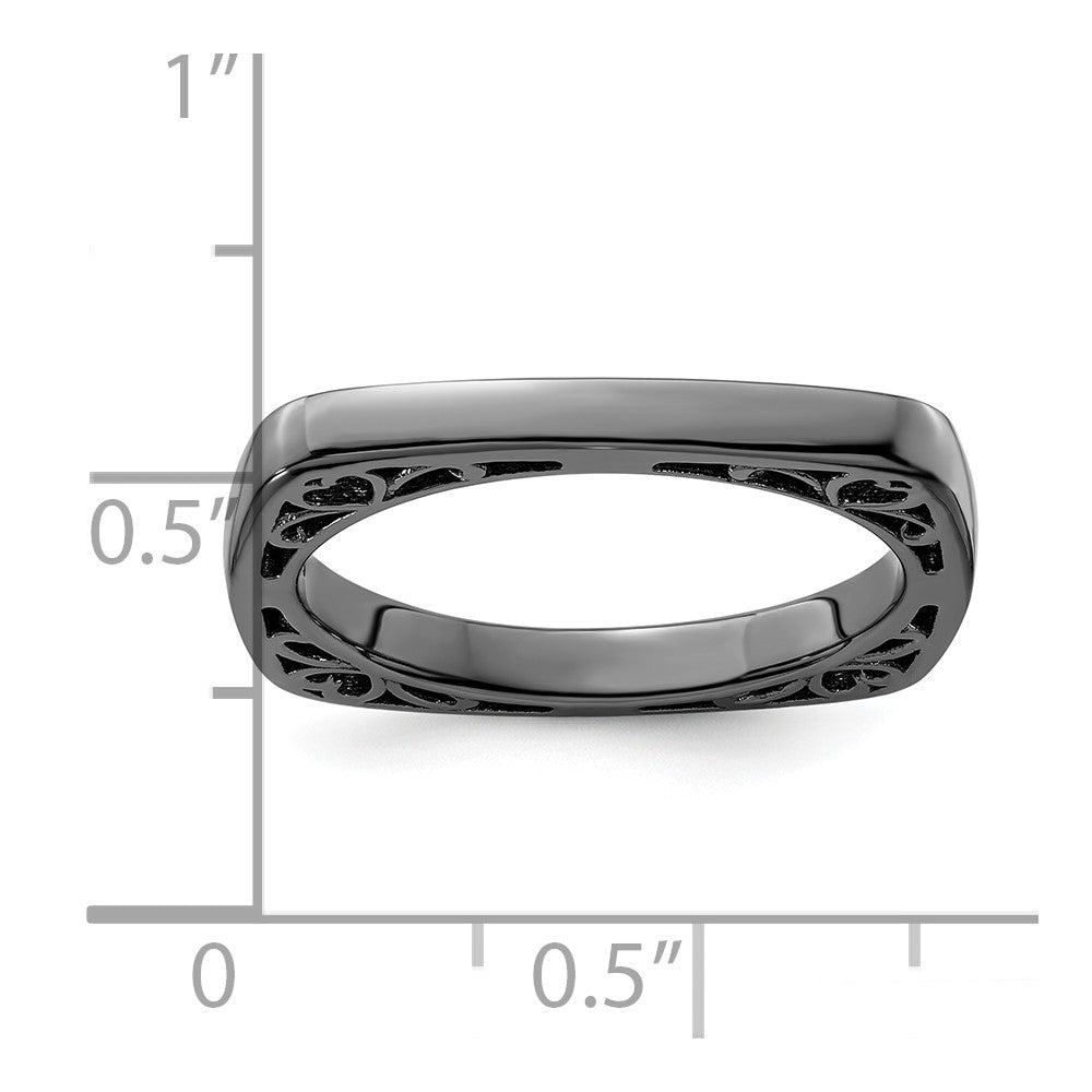 Sterling Silver Stackable Expressions Polished Black-plated Square Ring Size -5