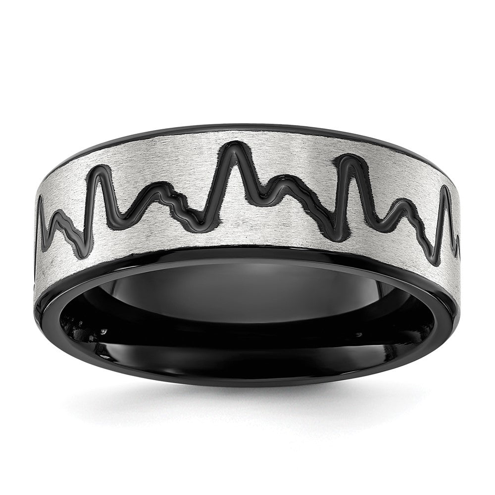 Chisel Stainless Steel Brushed Black IP-plated Heartbeat 8mm Band Size - 9.5