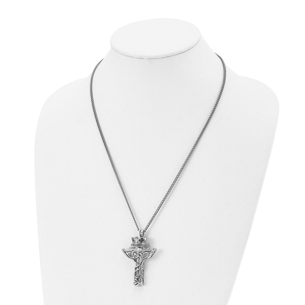 Stainless Steel Polished Enameled Crown/2 piece Cross 22in Necklace