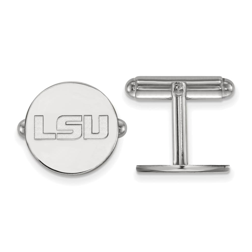 Sterling Silver Rhodium-plated LogoArt Louisiana State University L-S-U Cuff Links Q-SS085LSU