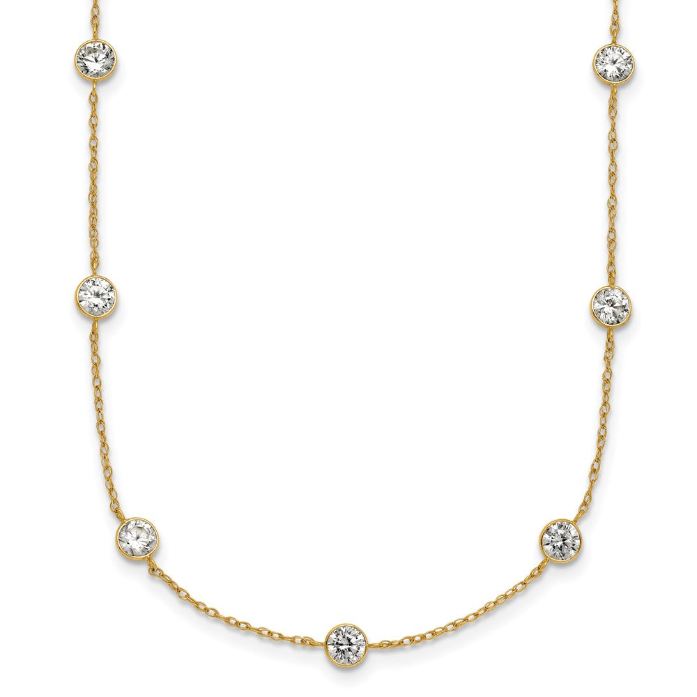 10k Polished Bezel-set Round CZ 9-Station 17.5 inch Necklace