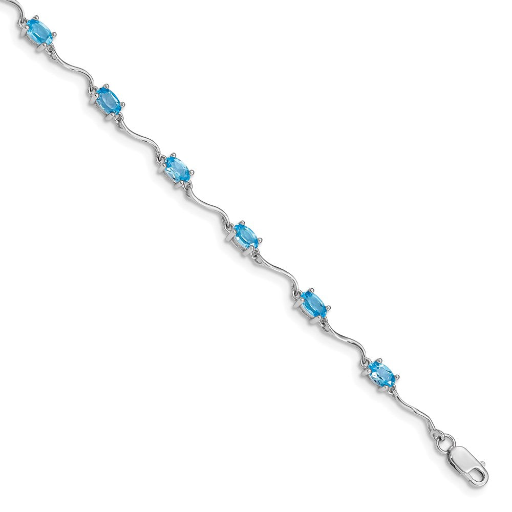 Sterling Silver Rhodium-plated Blue Topaz Bracelet 7 inches