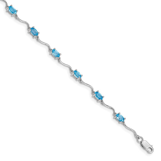 Sterling Silver Rhodium-plated Blue Topaz Bracelet 7 inches