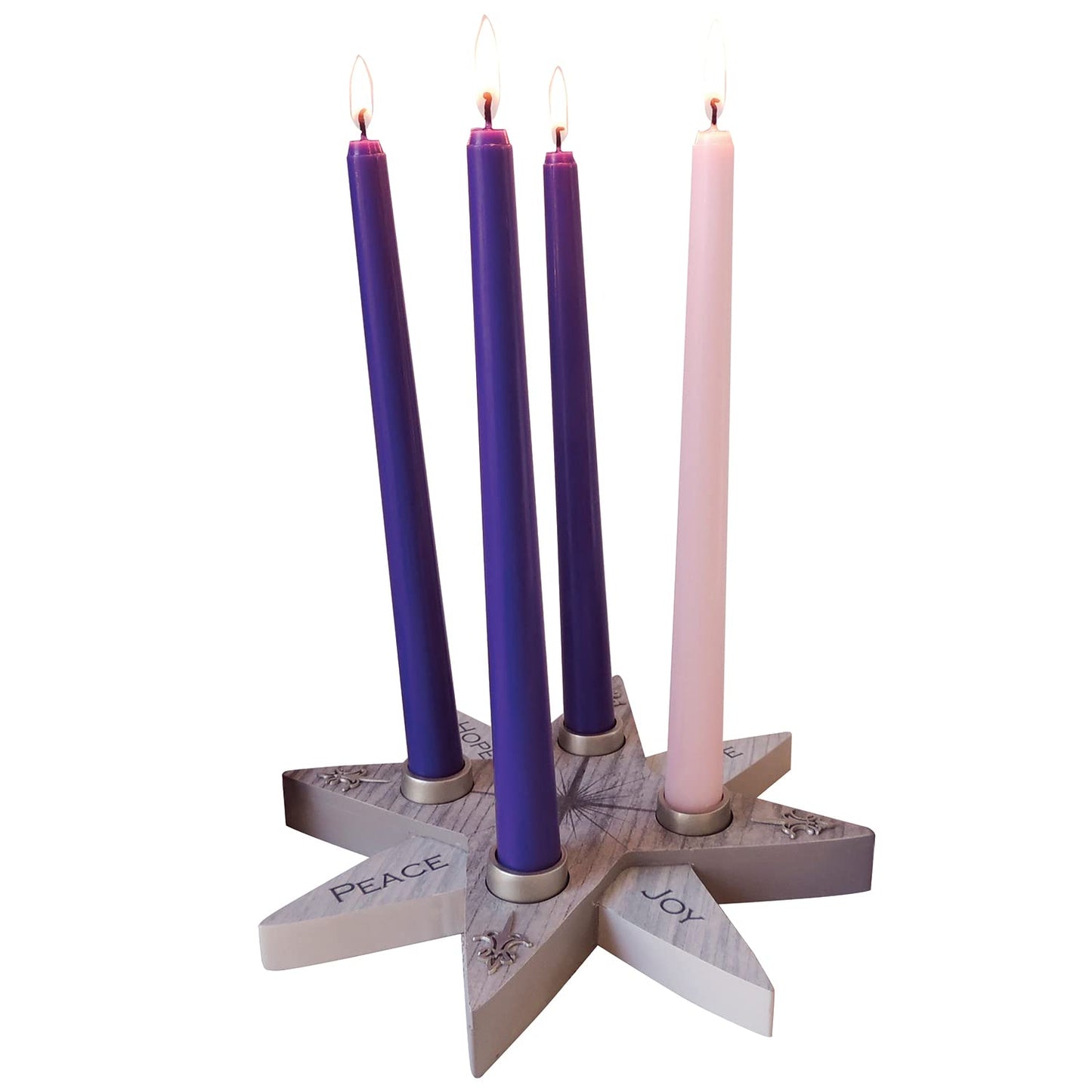 Star Advent Wreath - Hope, Peace, Faith, Joy, Advent Candle Holder Set with 4 Taper Candles, by Abbey & CA Gift
