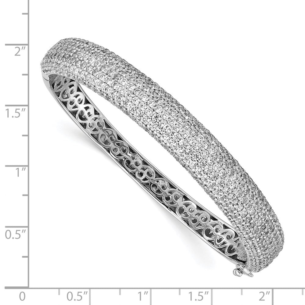 Sterling Shimmer Sterling Silver Rhodium-plated 360 Stone CZ Pav‚ Hinged Bangle 7 inches