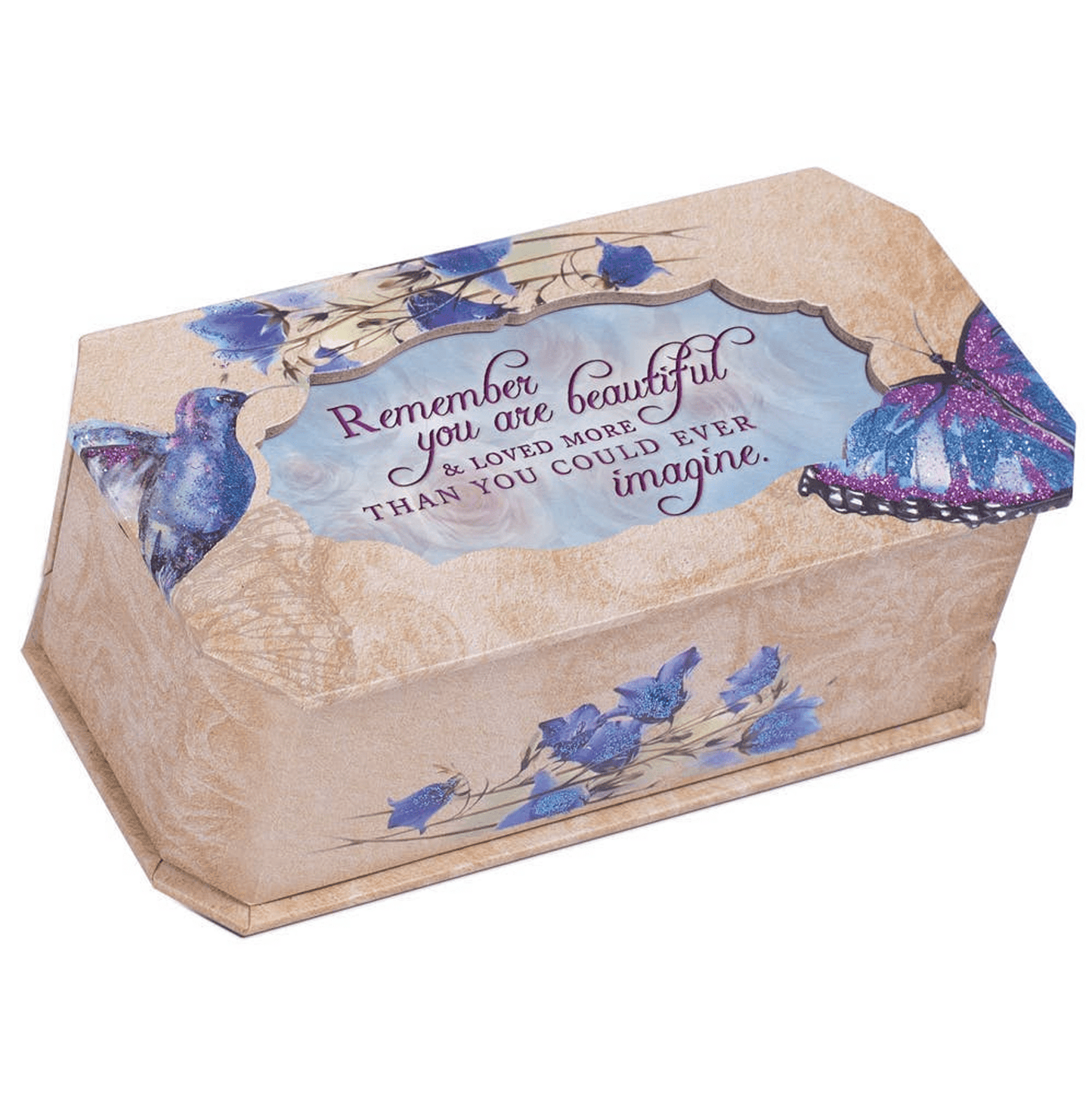 7.25" Beige Blue “Remember You Are Beautiful" Belle Papier Musical Box