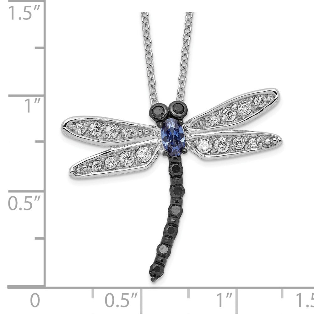 Cheryl M Sterling Silver Rhodium-plated with Black Rhodium Accent Brilliant-cut Black White and Blue CZ Dragonfly 18 Inch Necklace 18 Inches