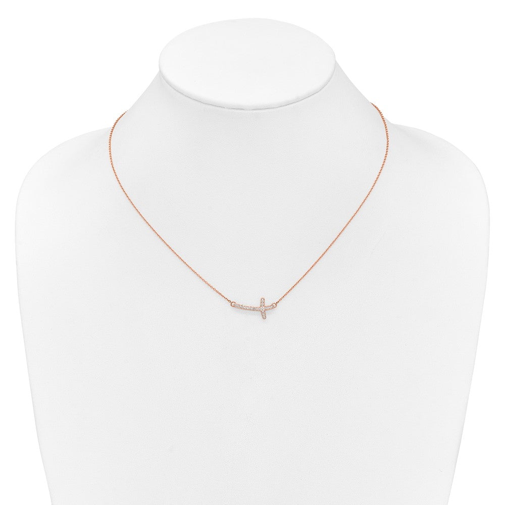 14k Rose Gold Diamond Sideways Cross 18in Necklace