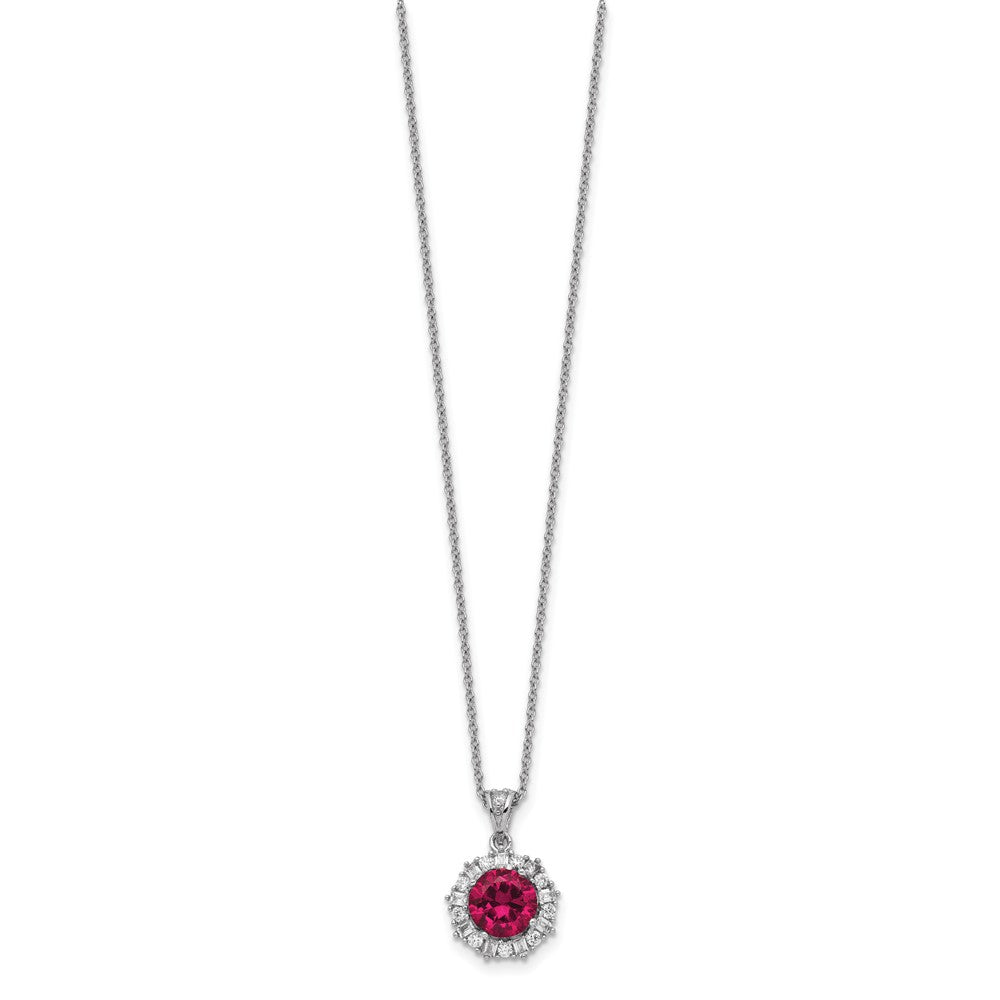 Cheryl M Sterling Silver Rhodium-plated Brilliant-cut Lab Created Ruby and Brilliant-cut/Baguette-cut White CZ 18 Inch Necklace 18 Inches
