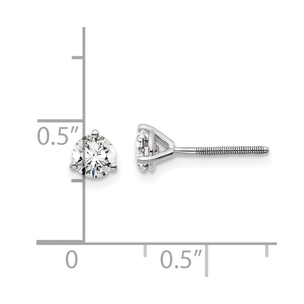 14k White Gold 2/3 ctw Lab Grown Diamond VS+ F+ Round 3 Prong Heavy Wt. Screwback Stud Earrings
