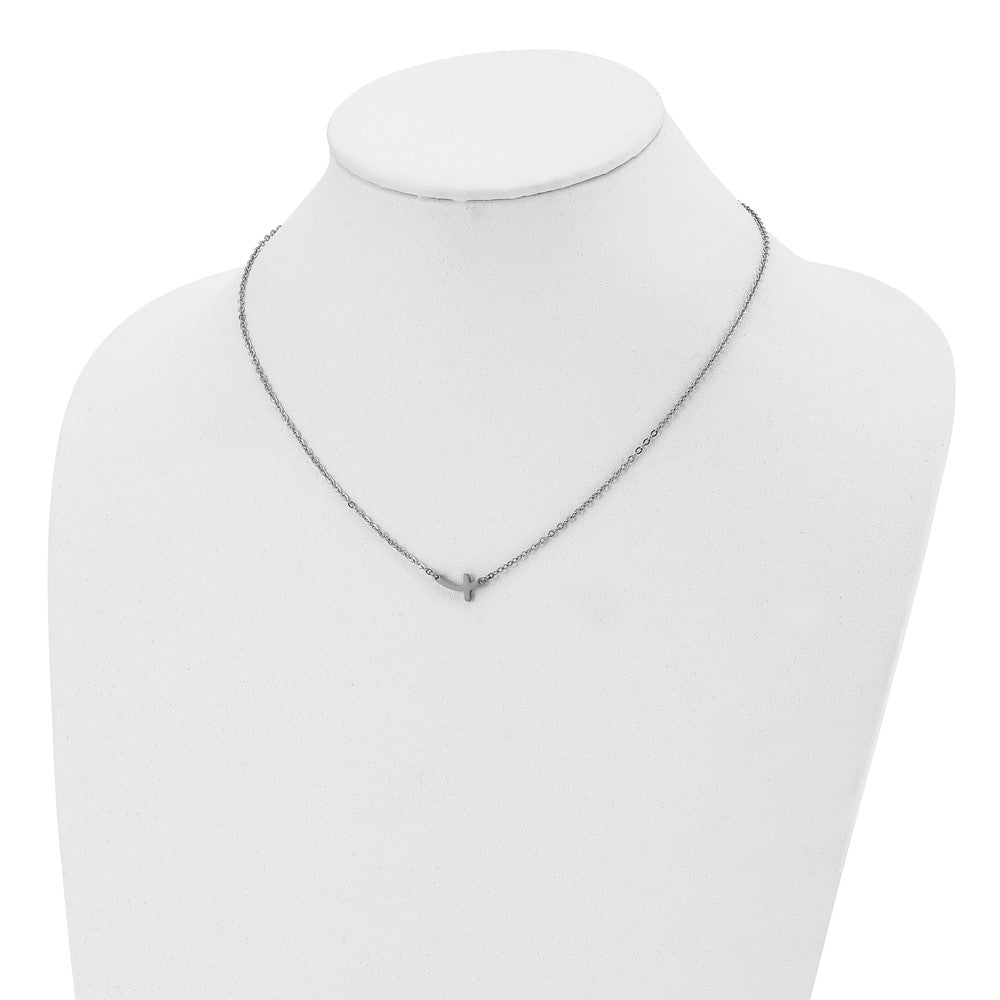 Stainless Steel Polished Sideways Cross 18in Necklace