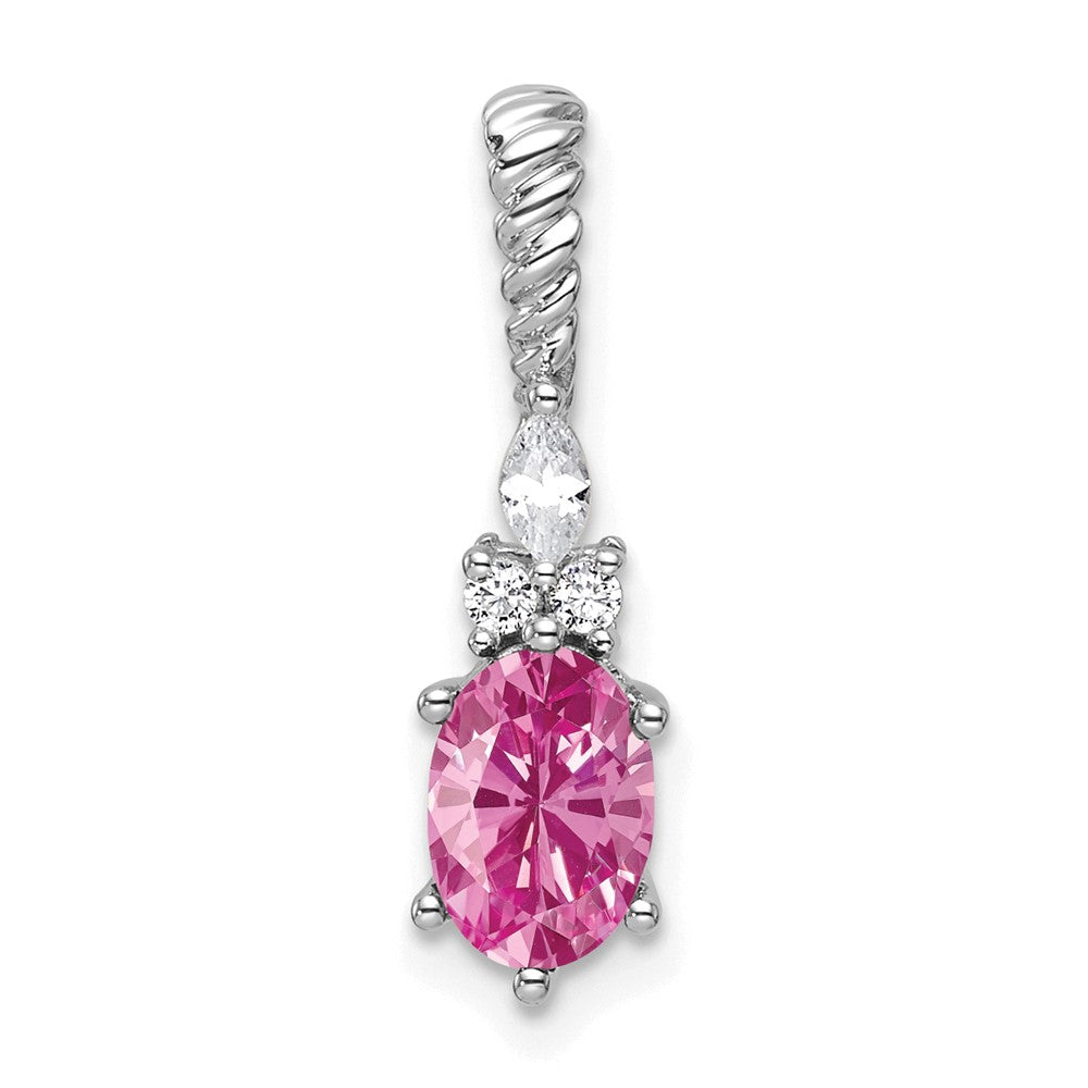 14K White Gold Polish Diamond & Lab Created Pink Sapphire Twisted Chain Sli