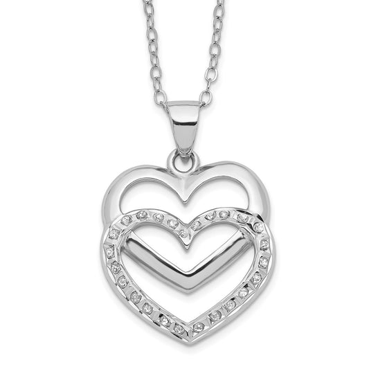 Diamond Fascination Diamond Mystique Sterling Silver Platinum-plated Diamond Double Heart 18 Inch Necklace 18 Inches