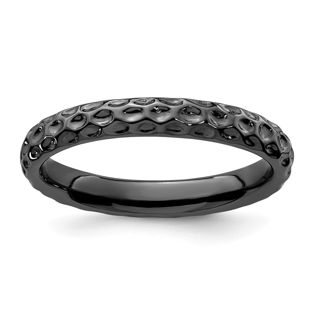 Sterling Silver Stackable Expressions Black-plated Ring Size -6