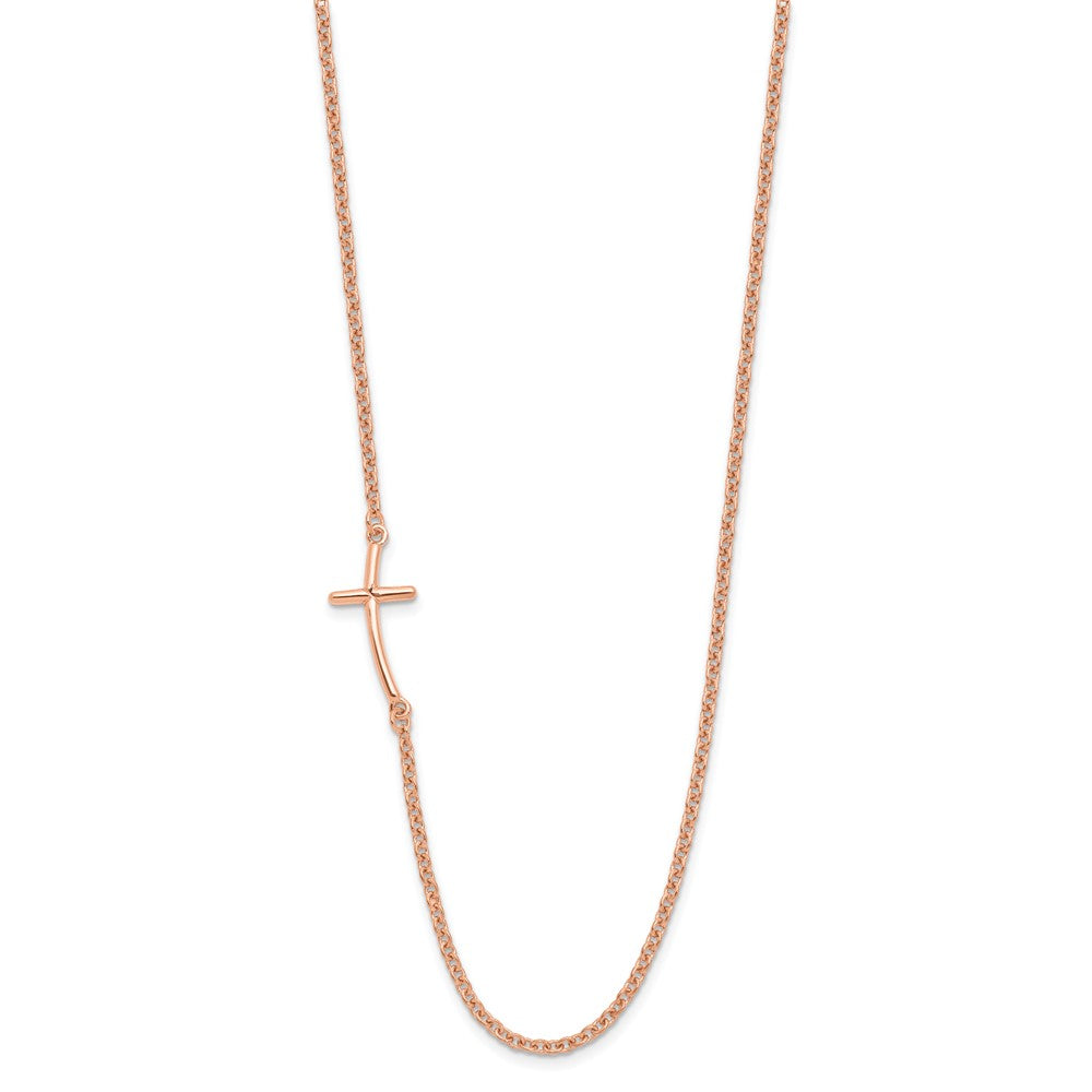 Sterling Silver RG-plated Small Off-Set Sideways Curved Cross Necklace 19 Inches