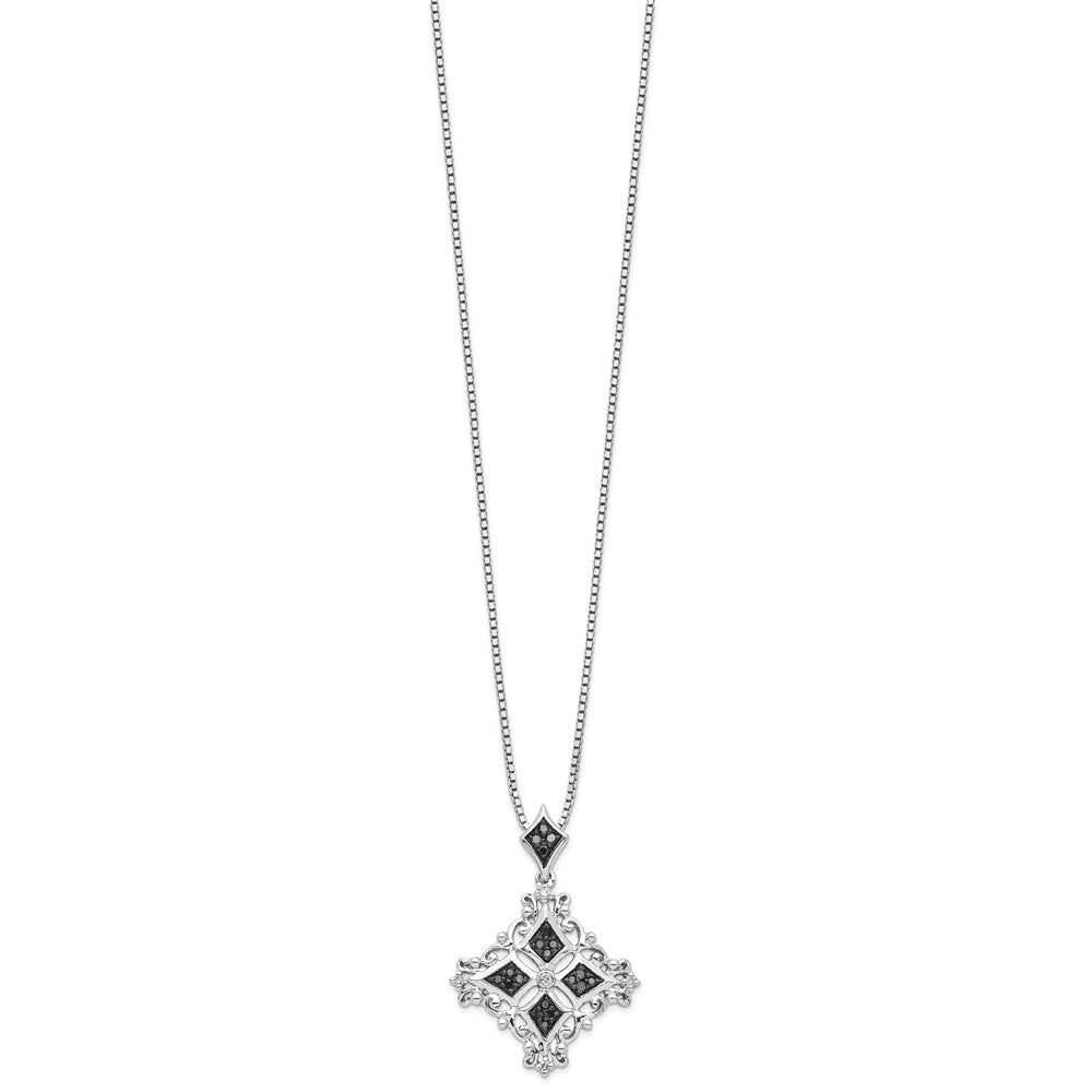 White Night Sterling Silver Rhodium-plated Black and White Diamond 18 Inch Necklace with 2 Inch Extender 18 Inches