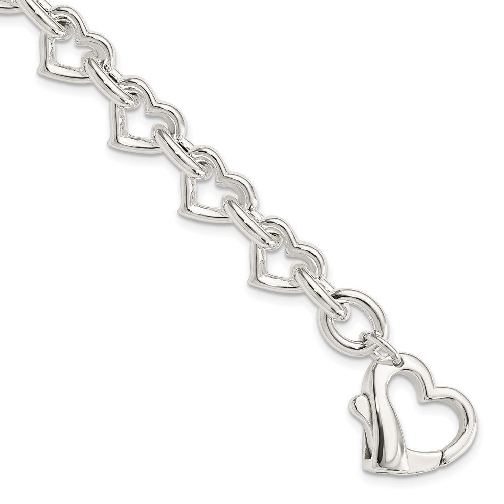 Sterling Silver 7.5inch Polished Fancy Heart Link Bracelet 7.5 inches