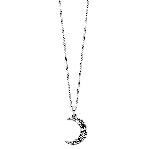 Sentimental Expressions Sterling Silver Rhodium-plated Antiqued Quarter Moon Ash Holder 18 Inch Necklace