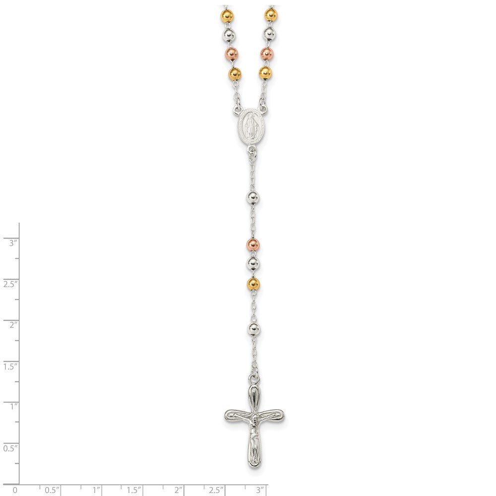 Sterling Silver Polished White Rose and Yellow Bead Rosary 18 inch Necklace 18 Inches