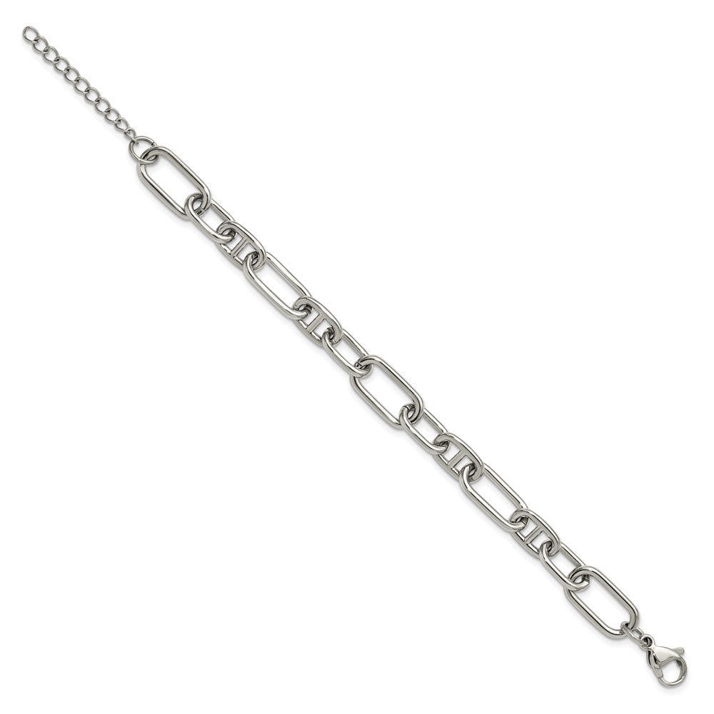 Chisel Stainless Steel Polished 9mm 6.5 inch Plus 1.25 inch 9mm Open Link Bracelet 7.25 inches