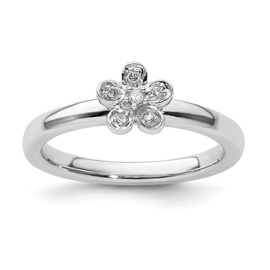 Sterling Silver Stackable Expressions Flower Diamond Ring Size -7