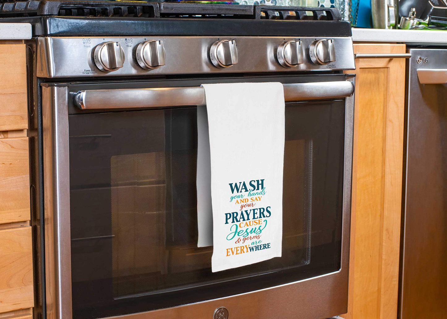 Wash Your Hands Say Prayers White 22 x 18 Cotton Fabric Flour Sack Dish Towel