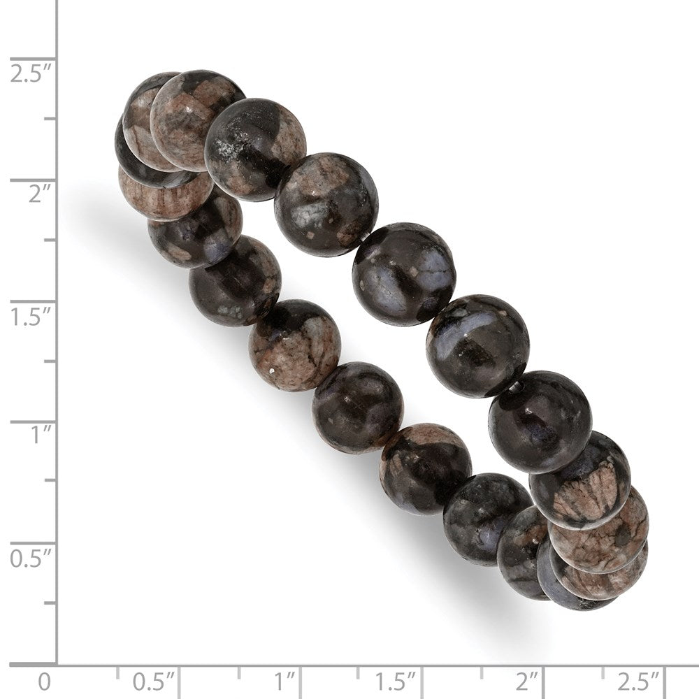 Black and Brown Agate Beaded Stretch Bracelet 6.5 inches