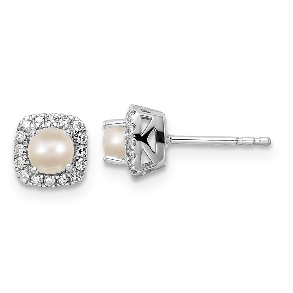 Sterling Silver Pearl & Diamond Earrings