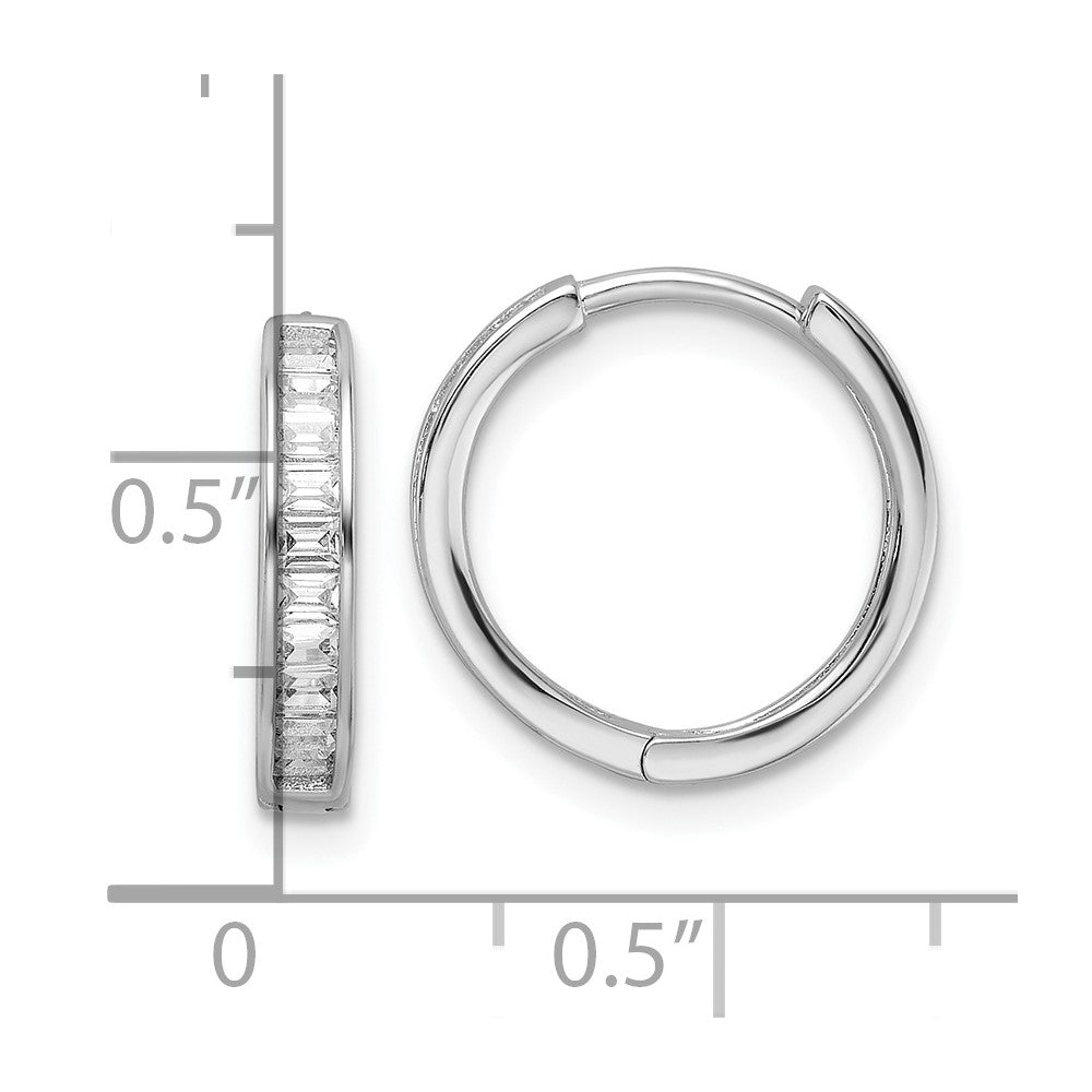 Sterling Silver Polished Rhodium-plated CZ Hinged Hoop Earrings