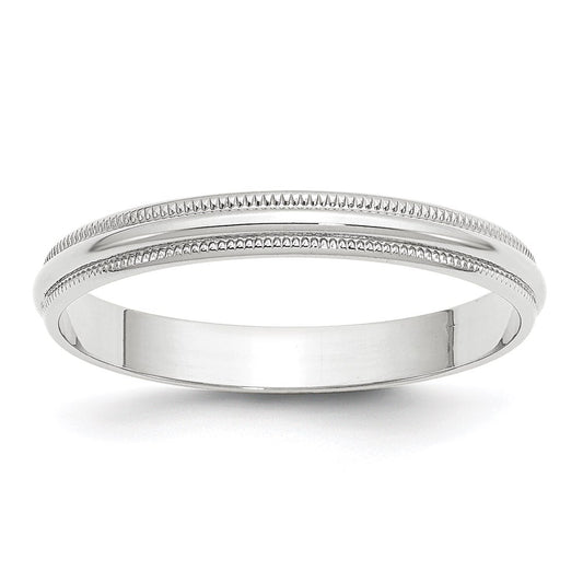 10k White Gold 3mm Lightweight Milgrain Half Round Wedding Band Size 10