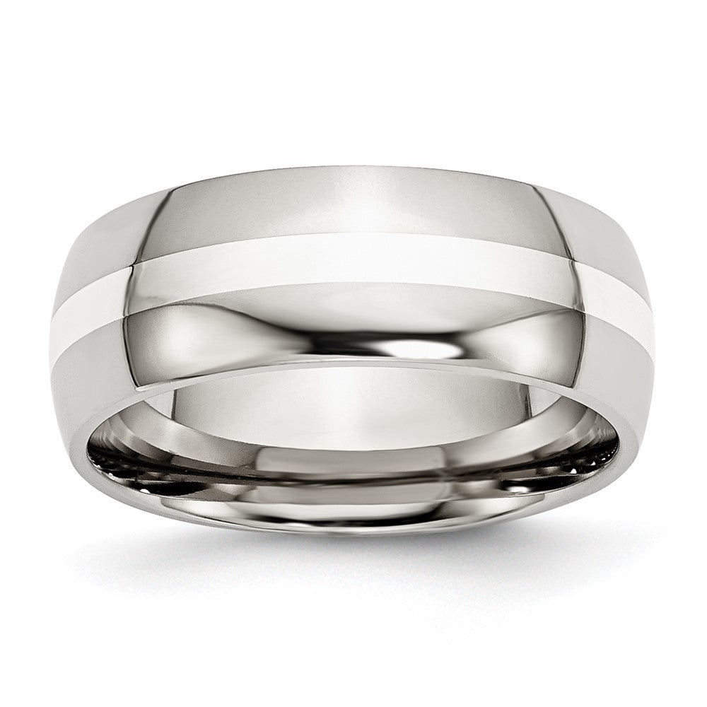 Stainless Steel w/Sterling Silver Inlay Polished 8mm Band Size - 12.5