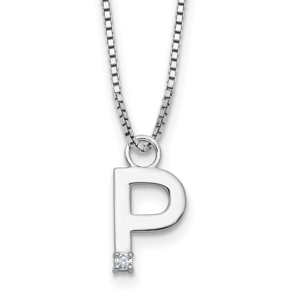 White Ice Sterling Silver Rhodium-plated 18 inch Diamond Letter P Initial Necklace plus 2 inch Extender 18 Inches