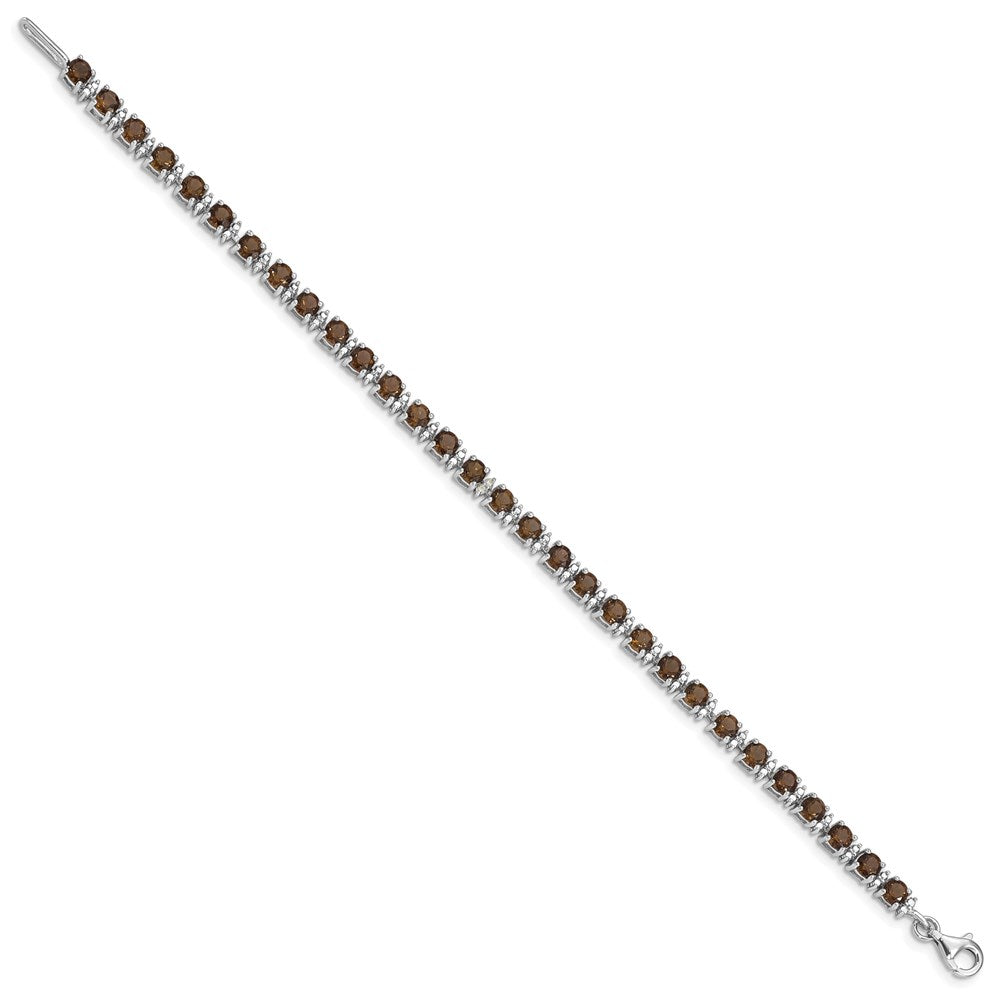 Sterling Silver Rhodium-plated Smoky Quartz and Diamond Bracelet 7 inches