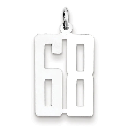 Sterling Silver/Rhodium-plated Elongated Number 68 Charm