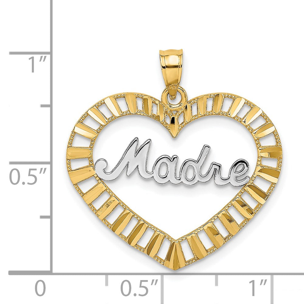 14k w/Rhodium MADRE  in Heart Charm