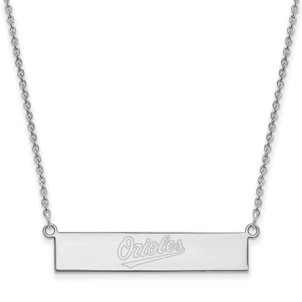 Sterling Silver Rhodium-plated MLB LogoArt Baltimore Orioles Team Script Small Bar 18 inch Necklace