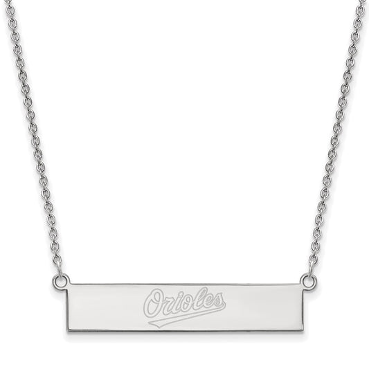 Sterling Silver Rhodium-plated MLB LogoArt Baltimore Orioles Team Script Small Bar 18 inch Necklace