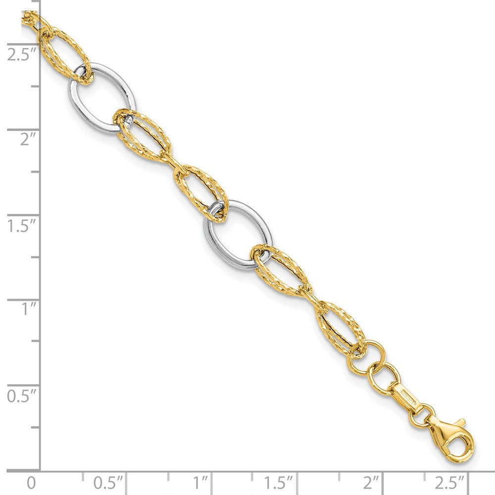 14K Two-tone Polished and Textured Fancy Link Bracelet 7.5  inches