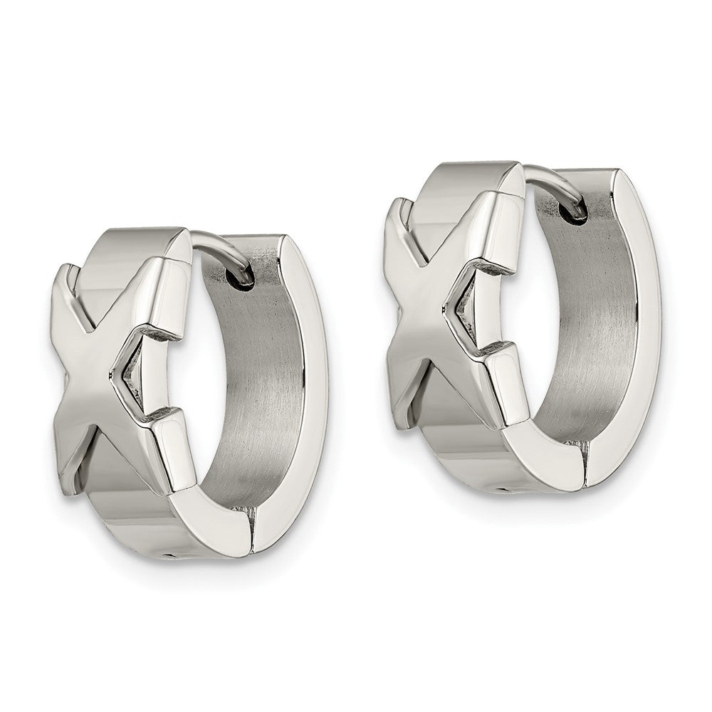 Stainless Steel Polished X Hinged Hoop Earrings