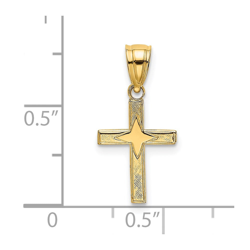 14K Polished w/ Star Pattern Mini Cross Charm