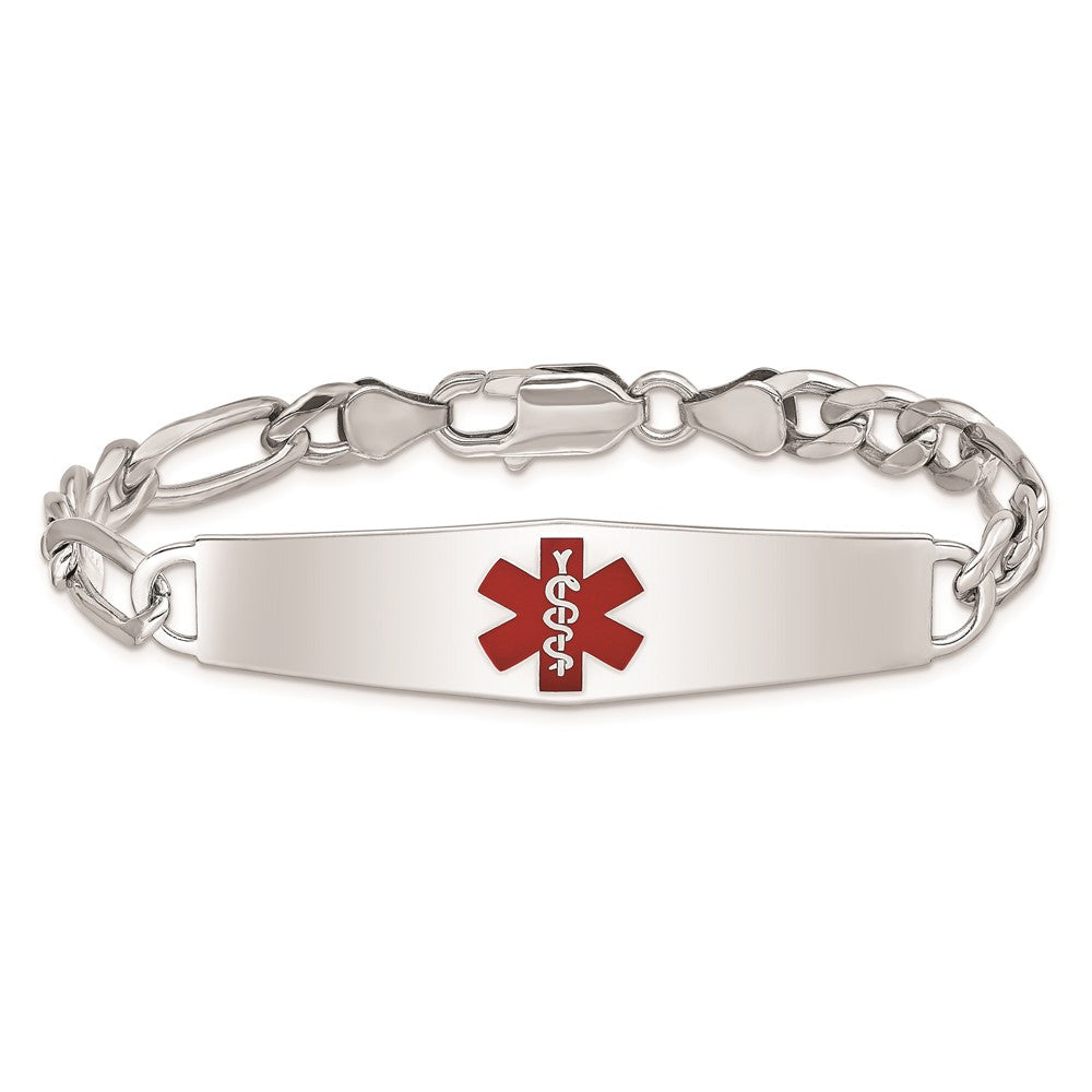 Sterling Silver Rhodium-plated Medical ID Figaro Link Bracelet 7 inches