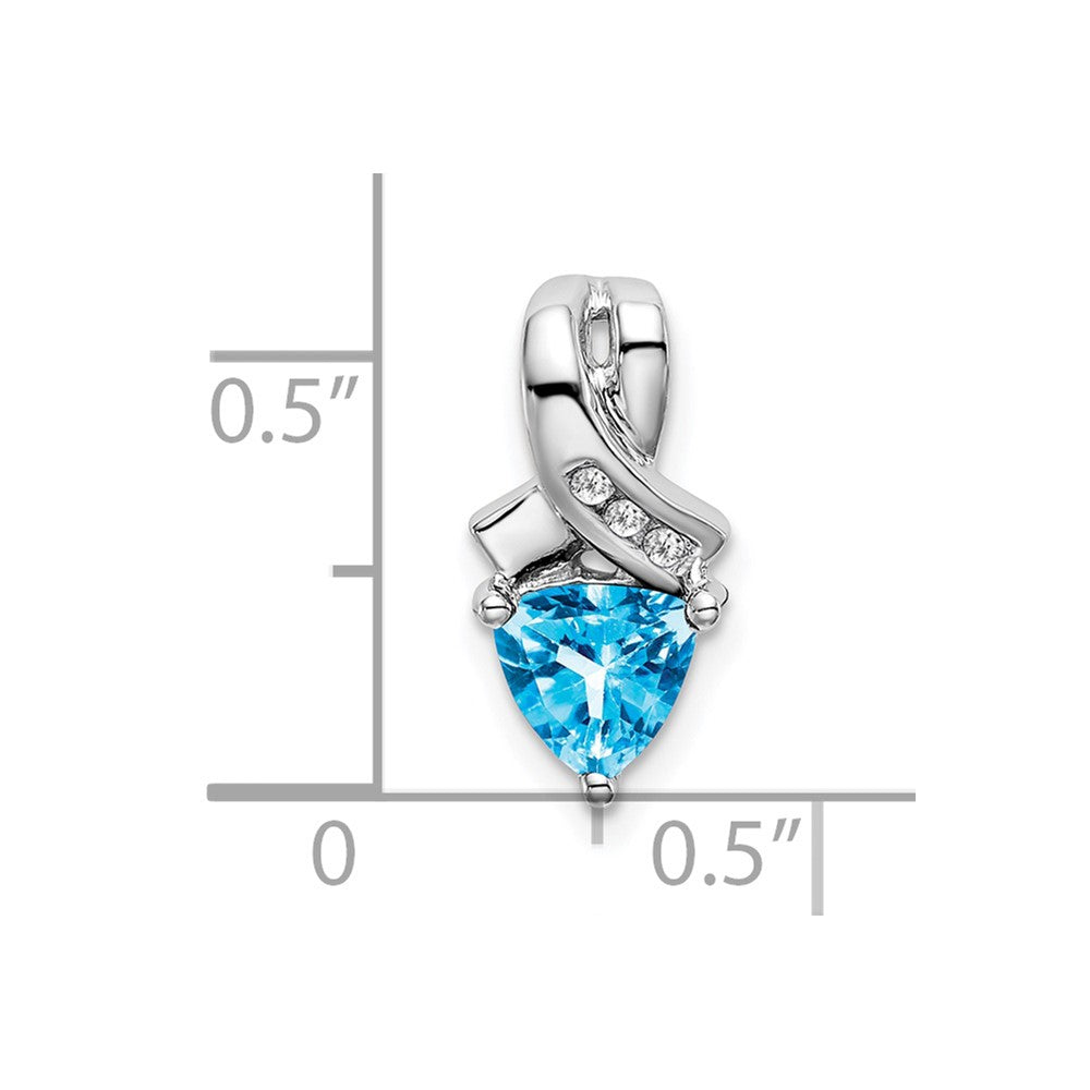 14k White Gold Trillion Blue Topaz and Diamond Pendant