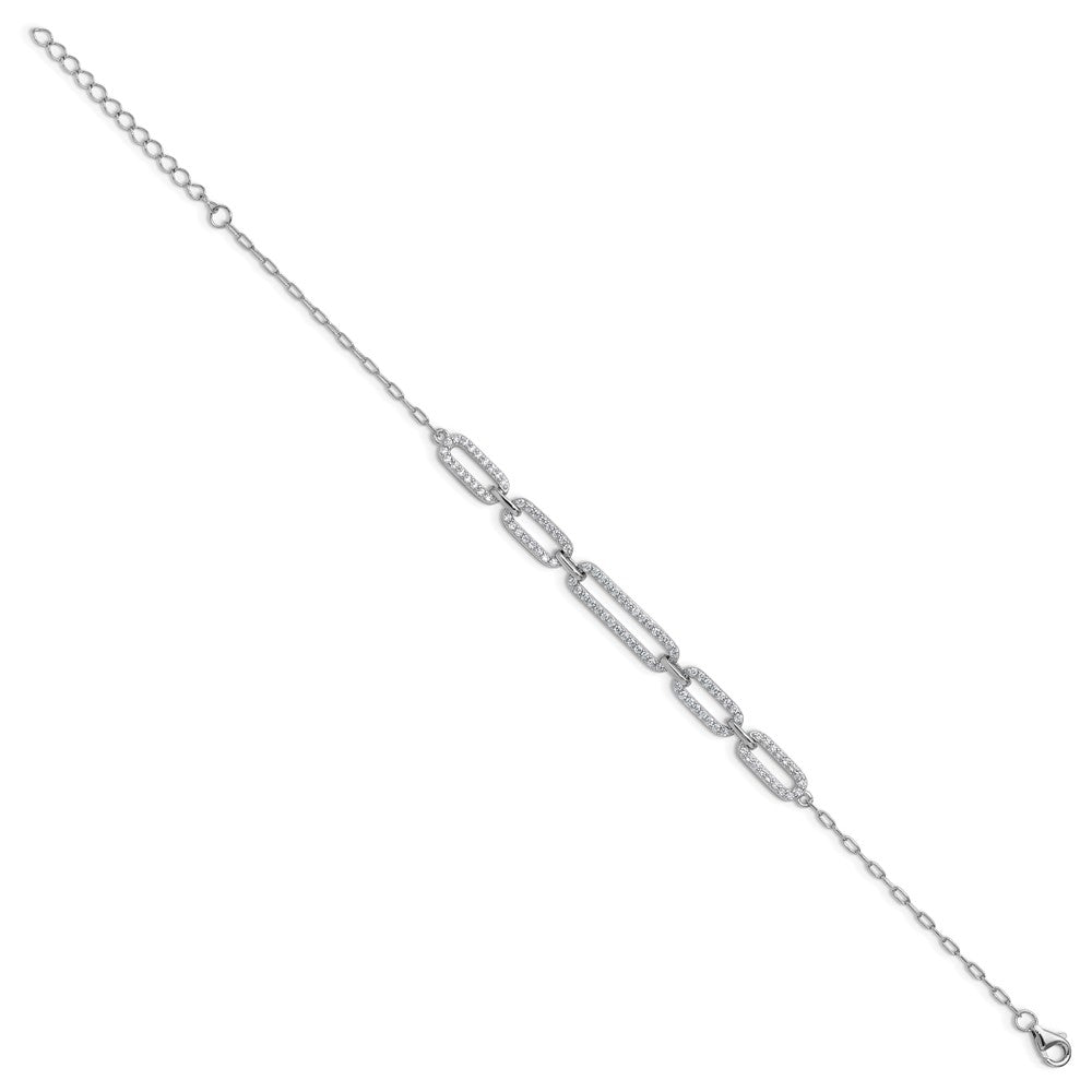 Cheryl M Sterling Silver Rhodium-plated Polished CZ Links with 1.5 Inch Extension Bracelet 8.5 inches