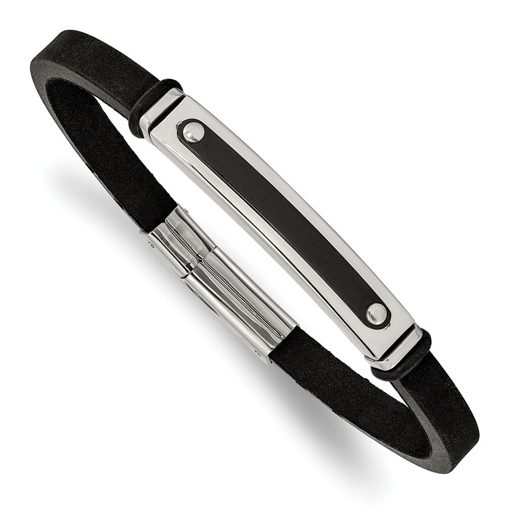 Stainless Steel Polished Black IP-plated Black Rubber 8.25in Bracelet 8.25 inches