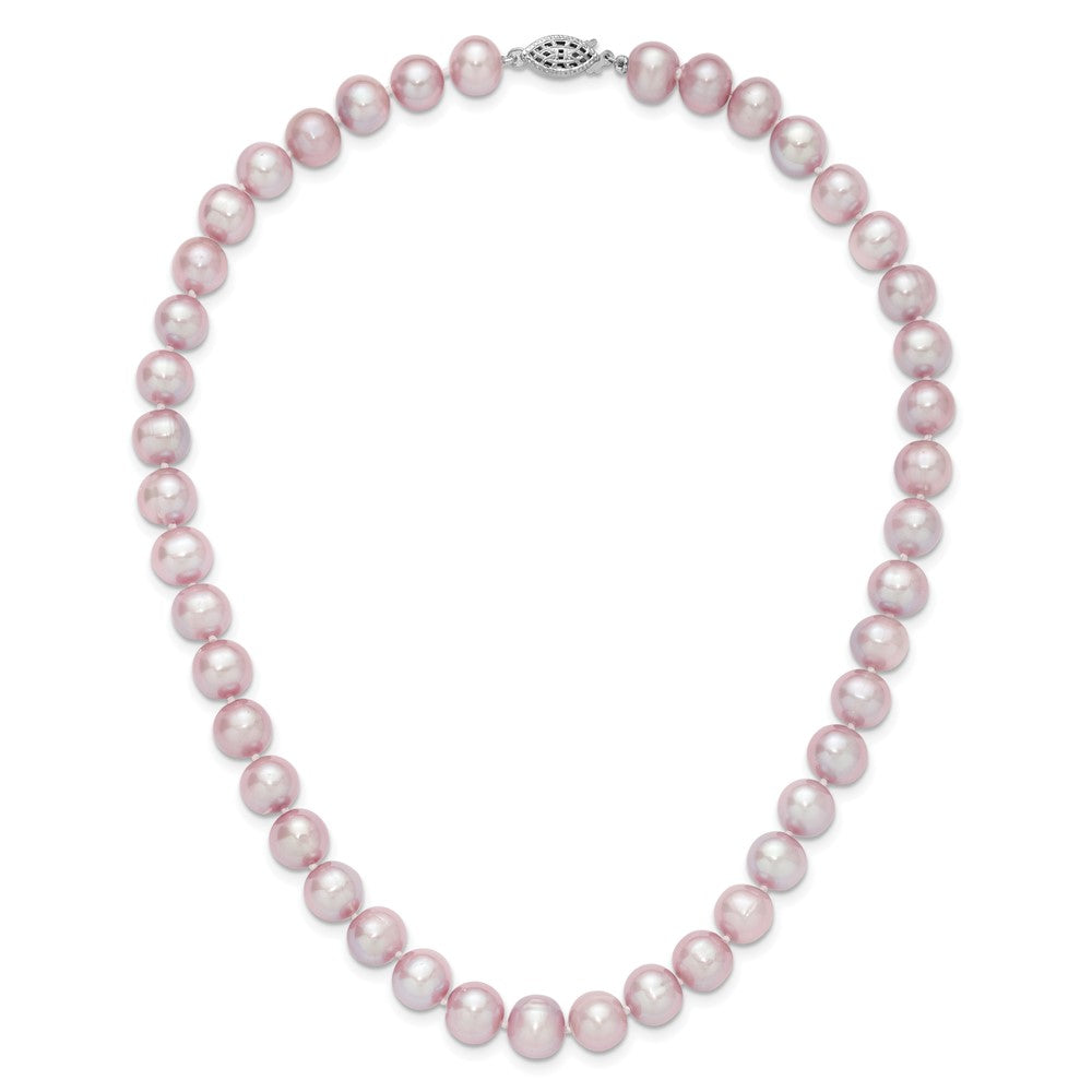 Sterling Silver Rhodium-plated 9-10mm Purple Near-Round Freshwater Cultured Pearl 16 inch Necklace 16 Inches
