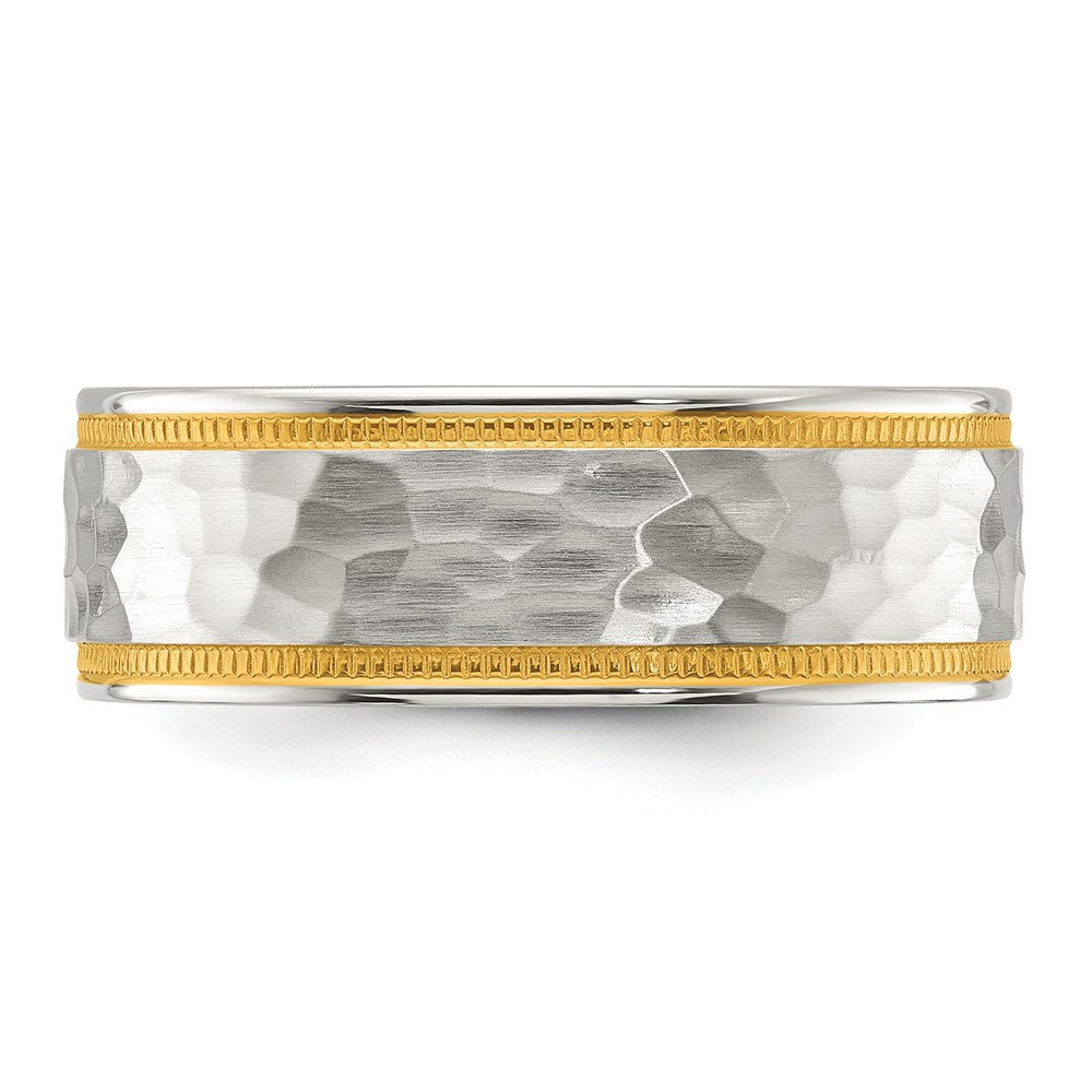 Chisel Stainless Steel Brushed and Polished Hammered Yellow IP-plated 8mm Band Size - 11.5