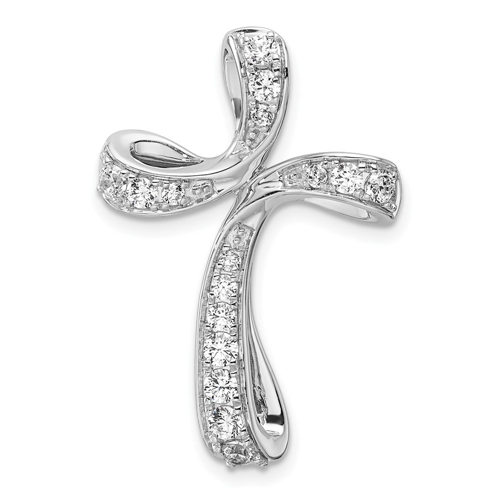 14k White Gold 5/8 carat Lab Grown Diamond VS/SI+ G+ Cross Chain Slide Pendant