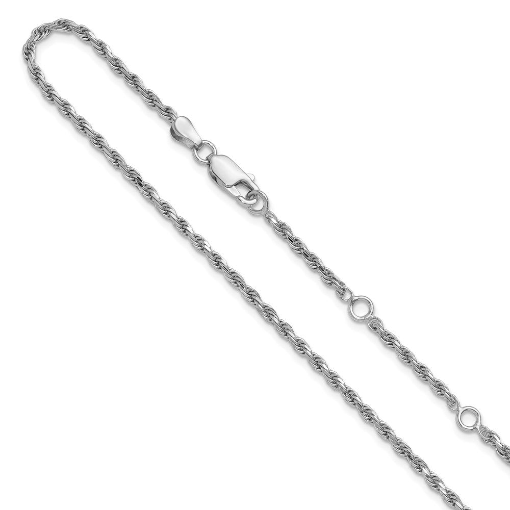Sterling Silver RH-plt 2.2mm D/C Rope 1in+1in Adjustable Chain