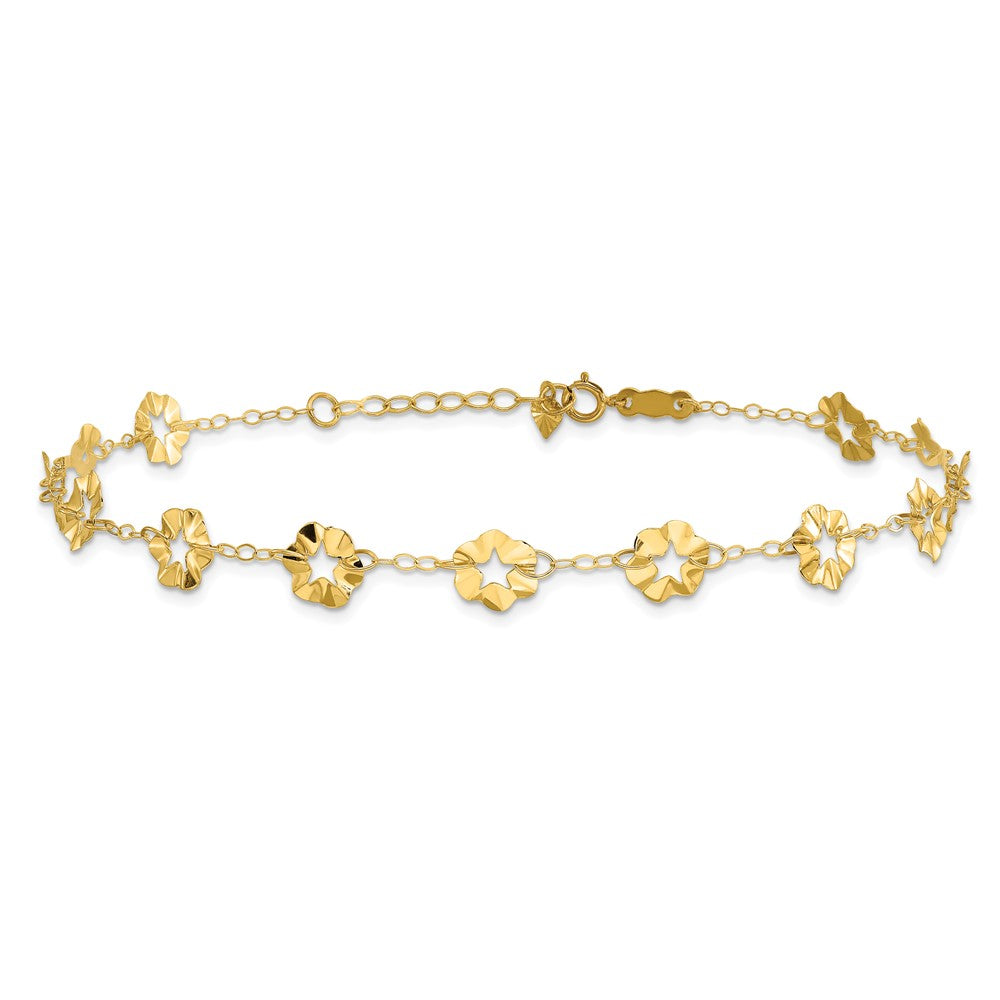 14k Adjustable Flower 9in Plus 1in ext. Anklet 9 inches